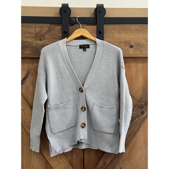 Truth by Republic Cardigan Sweater Women's Sz S Gray Viscose Blend Minimalist - Picture 2 of 4